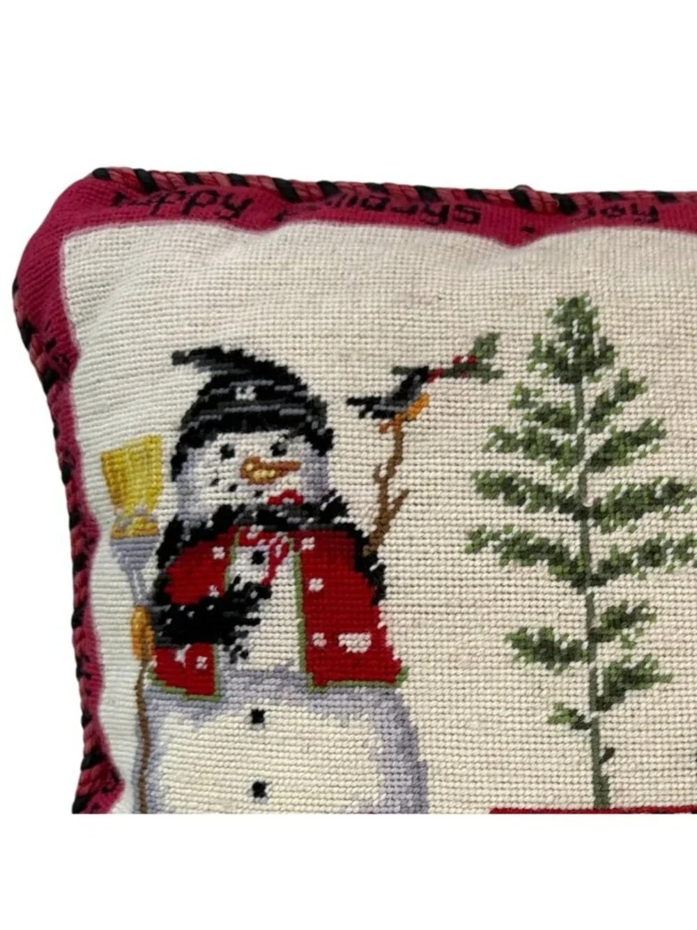 Snowmen Needlepoint Pillow Whimsical Christmas Holiday Decor 15x19 Zip Cover